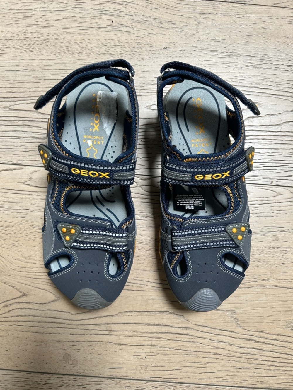 Geox Navy, Gray and Yellow Kids' Closed-Toe Sandals. New in box. Never worn.